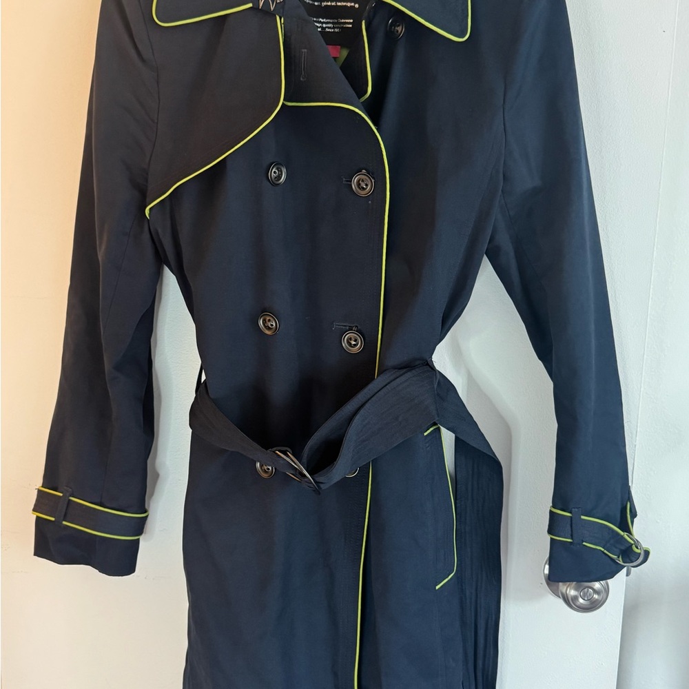 Navy Trench Coat with Neon Accents Size Large
